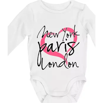 I love NYC Paris London - Body kojenecké s dlouhým rukávem - Dlouhý r. 3-6 měs ( Bílá )