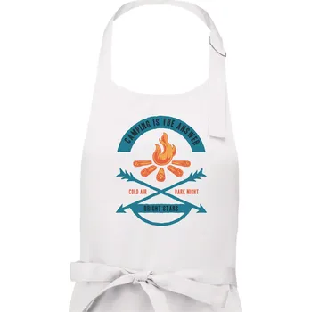 Kuchyňská zástěra Camping oheň - Pánská zástěra na vaření - Univerzální velikost ( Bílá )