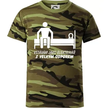 Vstávám jako elektrikář s velkým odporem - Dětské maskáčové triko - 134 cm/8 let ( Zelený maskáč )