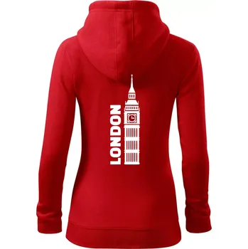 Dámská mikina London věž - Dámská mikina trendy zipper s kapucí - XS ( Červená )