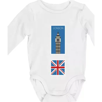 Londýn známka barevná - Body kojenecké s dlouhým rukávem - Dlouhý r. 3-6 měs ( Bílá )