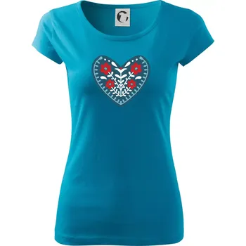 Dámské tričko Folklor - srdce modré plné - Dámské triko Pure - 2XL ( Světlý tyrkys )