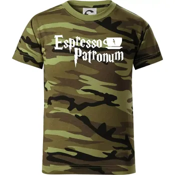 Harry - Espresso Patronum - Dětské maskáčové triko - 134 cm/8 let ( Zelený maskáč )