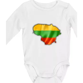 Kojenecký body Litva vlajka mapa - Body kojenecké s dlouhým rukávem - Dlouhý r. do 3 měs ( Bílá )