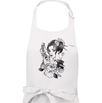 Kuchyňská zástěra Japonsko - žena s červenými ústy - Dámská zástěra na vaření - Univerzální velikost ( Bílá )