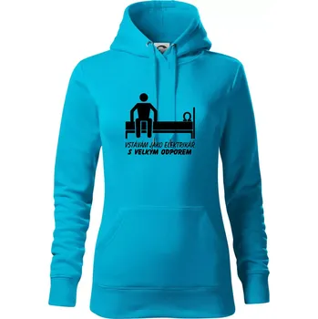 Dámská mikina Vstávám jako elektrikář s velkým odporem - Mikina dámská Cape s kapucí - L ( Světlý tyrkys )