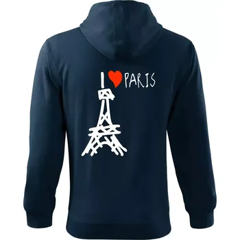 Pánská mikina I love Paris - Mikina s kapucí na zip trendy zipper - 3XL ( Námořní modrá (velmi tmavá - téměř černá) )