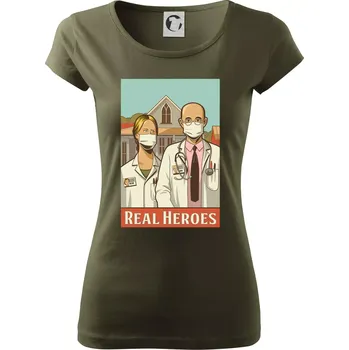Dámské tričko Covid - real heroes - Dámské triko Pure - XS ( Military )