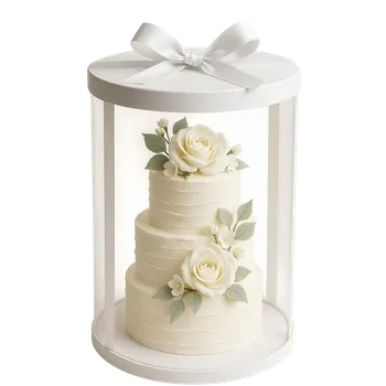 Dárková krabička Kulatý bílý dortový box bez stuhy 31x34 cm