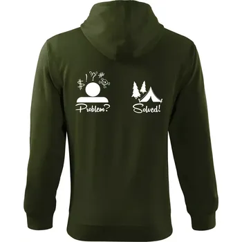 Pánská mikina Problem? Solved! - Kempování - Mikina s kapucí na zip trendy zipper - M ( Military )