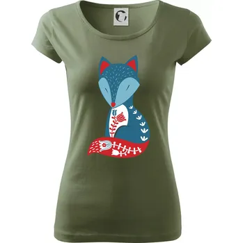 Dámské tričko Folklor - liška samostatná - Dámské triko Pure - XL ( Khaki )