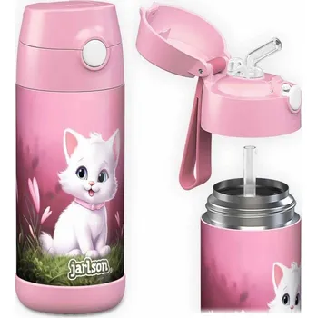 Termoska Jarlson Dětská nerezová termoláhev s brčkem CHARLI Kočka II 350 ml
