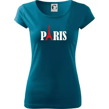 Dámské oblečení Paris nápis Eiffelova věž - Dámské triko Pure - XL ( Petrolejová )