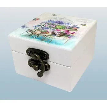 Dárková krabička Dřevěná krabička s květinami a zrcátkem – stylový úložný box na šperky