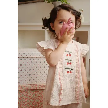 Dětský bavlněný top Konges Sløjd ELLIE FRILL TOP GOTS KS103070 béžová 02X, vel. 122-128