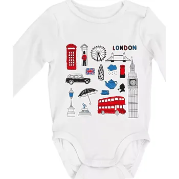 Velká Británie - kreslené ikonky - Body kojenecké s dlouhým rukávem - Dlouhý r. do 3 měs ( Bílá )