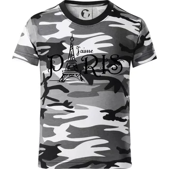 Chlapecké tričko Paris nápis Eiffelovka rovný - Dětské maskáčové triko - 122 cm/6 let ( Šedý maskáč )