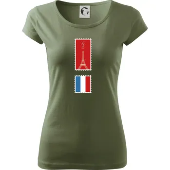 Dámské tričko Paříž známka barevná - Dámské triko Pure - S ( Khaki )
