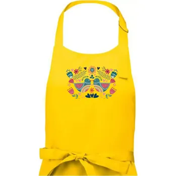 Kuchyňská zástěra Folklor - dva barevní ptáčci - Dámská zástěra na vaření - Univerzální velikost ( Žlutá )