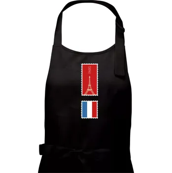 Kuchyňská zástěra Paříž známka barevná - Dámská zástěra na vaření - Univerzální velikost ( Černá )