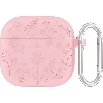 Pouzdro na mobilní telefon Silikonový obal se vzorem květin pro AirPods 4 - růžový