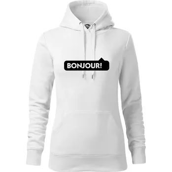 Dámská mikina Nápis Bonjour - Mikina dámská Cape s kapucí - S ( Bílá )