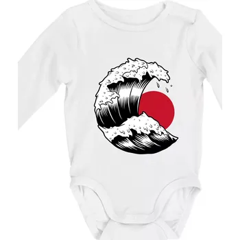 Japan culture - vlna - Body kojenecké s dlouhým rukávem - Dlouhý r. do 3 měs ( Bílá )