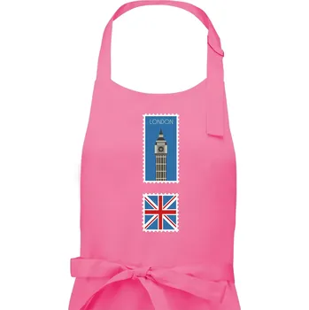 Kuchyňská zástěra Londýn známka barevná - Dámská zástěra na vaření - Univerzální velikost ( Růžová )