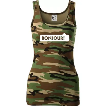 Dámské tričko Nápis Bonjour - Dámské Maskáčové tílko - XL ( Hnědý maskáč )