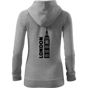 Dámská mikina London věž - Dámská mikina trendy zipper s kapucí - L ( Tmavě šedý melír )