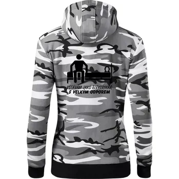 Dámská mikina Vstávám jako elektrikář s velkým odporem - Dámská mikina trendy zipper s kapucí - XS ( Šedý maskáč )