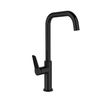 Vodovodní baterie Invena Alonia, vysoká dřezová baterie h-373, černá lesklá, INV-BZ-70-004-V