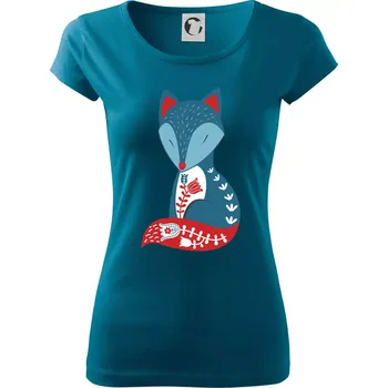 Dámské oblečení Folklor - liška samostatná - Dámské triko Pure - XL ( Petrolejová )