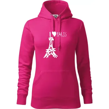 Dámská mikina I love Paris - Mikina dámská Cape s kapucí - L ( Purpurová )