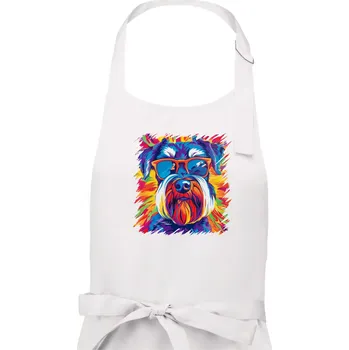 Kuchyňská zástěra Knírač barevný styl 70s - Dámská zástěra na vaření - Univerzální velikost ( Bílá )