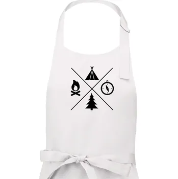 Kuchyňská zástěra Kempování čtyřka - Pánská zástěra na vaření - Univerzální velikost ( Bílá )