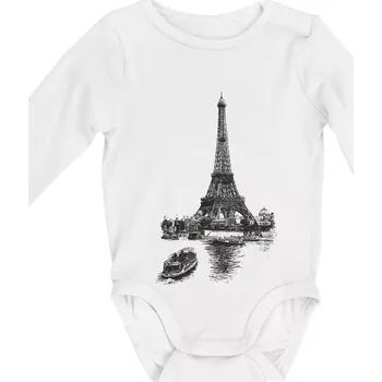 Eiffelovka s loďkou - Body kojenecké s dlouhým rukávem - Dlouhý r. do 3 měs ( Bílá )