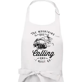 Kuchyňská zástěra The Mountains Are Calling obytňák - Pánská zástěra na vaření - Univerzální velikost ( Bílá )