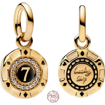 Přívěsek Charm Sterlingové stříbro 925 Las Vegas - 7 herní žeton, pozlacený, přívěsek na náramek cestování