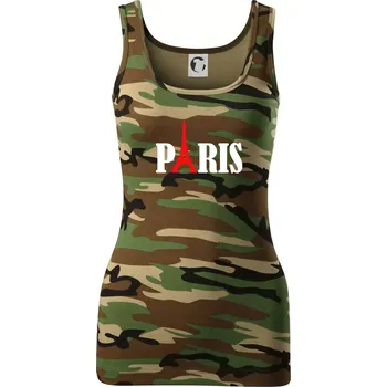 Dámské tričko Paris nápis Eiffelova věž - Dámské Maskáčové tílko - XS ( Hnědý maskáč )