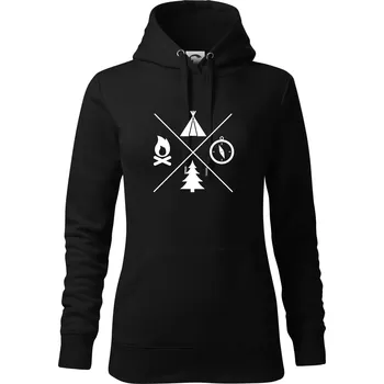 Dámská mikina Kempování čtyřka - Mikina dámská Cape s kapucí - XS ( Černá )