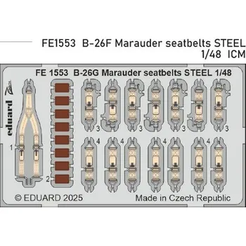Plastikový model Eduard 1/48 B-26F Marauder seatbelts STEEL (ICM)