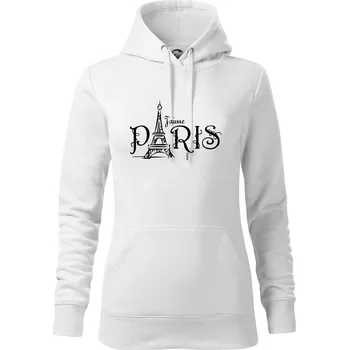 Dámská mikina Paris nápis Eiffelovka rovný - Mikina dámská Cape s kapucí - 2XL ( Bílá )