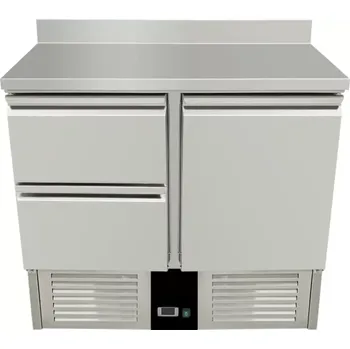 vasegastro Chladící stůl 0,9 x 0,7 m - se zadním lemem 1 dveřmi a 2 šuplíky v levo