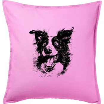 Polštář Černobílá karikatura Border kolie - Polštář 50x50 - 50x50 - Pouze potah ( Růžová )