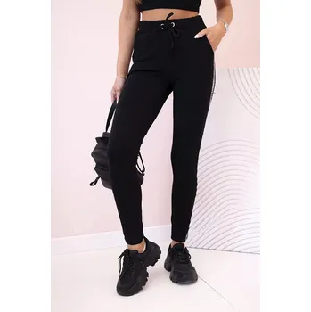 Dámské kalhoty Dámské teplákové kalhoty s lampasem a šňůrkou v pase černé UNI