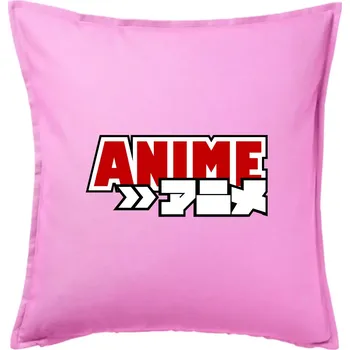 Polštář Anime nápis červený - Polštář 50x50 - 50x50 - Pouze potah ( Růžová )