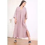 Glara Maxi lněné šaty s rozparky a kapsami 1125320