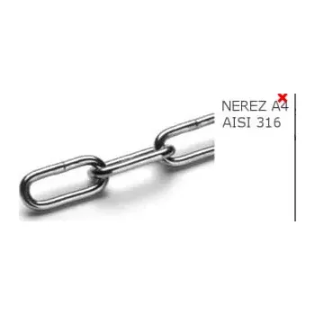 Řetěz Řetěz nerezový 2mm, dlouhý článek DIN 763, nerez A4