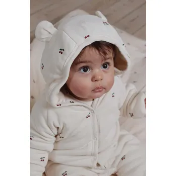 Dětské bavlněné dupačky Konges Sløjd NEWBORN ONESIE WITH HOOD KS2601 béžová 02X, vel. 62